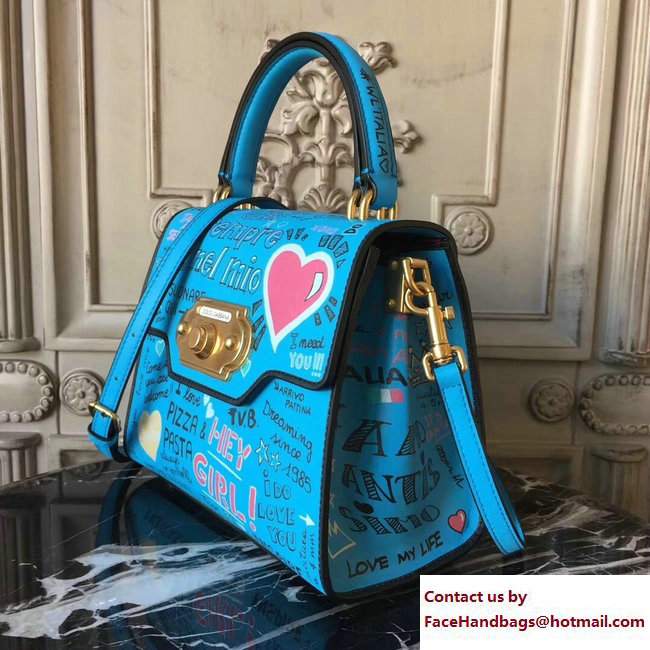 Dolce  &  Gabbana Welcome Handbag In Graffiti Printed Leather Blue 2018